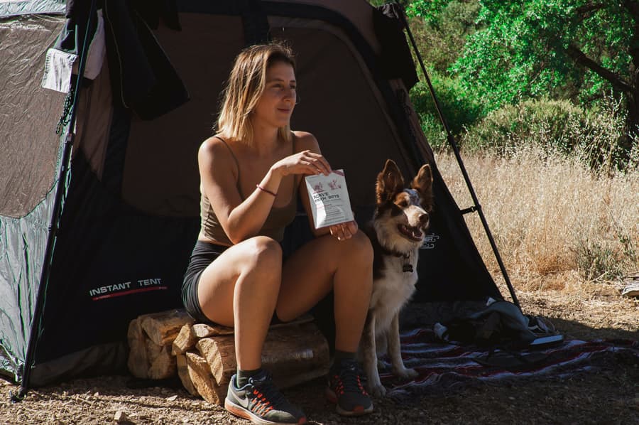 Relaxed Woman Camping - CBD Gummies